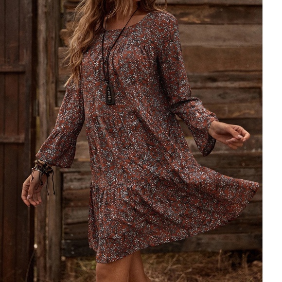 Plus Floral Print Flounce Sleeve Ruffle Hem Dress - Picture 5 of 8